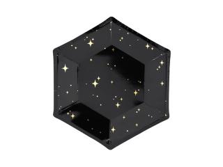 Talířky papírové - černé se zlatými hvězdičkami (20cm, 6ks)