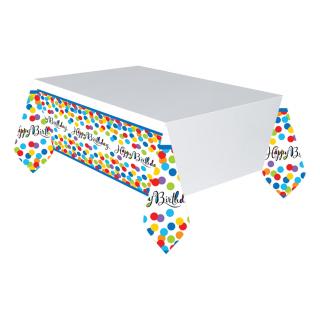 Ubrus plastový - bílý s barevnými konfetami (259x137cm)