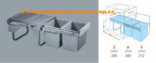 Výsuvný odpadkový 2- koš Komfort, 2x15 l, K45-šedý plast (Tento druh odpadkového koše je určen pro umístění pod dřez.)