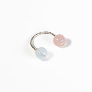 Prsten s dvěma korálky růžovo-modrý