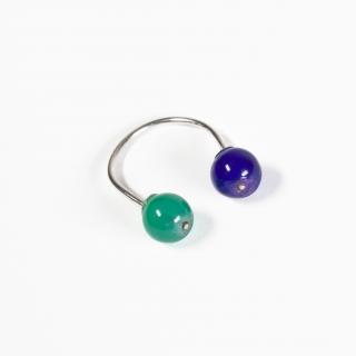Prsten s dvěma korálky zeleno-modrý