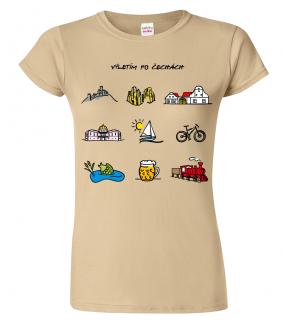 Dámské cestovatelské tričko - Barevné České symboly Barva: Béžová (51), Velikost: 2XL