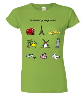 Dámské cestovatelské tričko  - Barevné cestovatelské symboly Barva: Apple Green (92), Velikost: 2XL