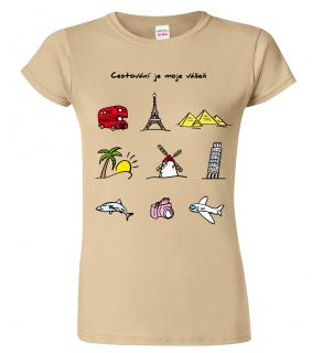 Dámské cestovatelské tričko  - Barevné cestovatelské symboly Barva: Béžová (51), Velikost: 2XL