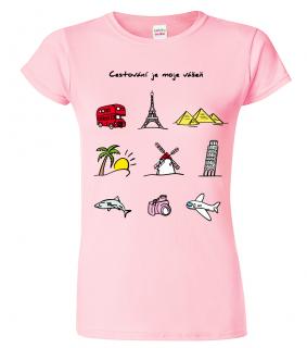 Dámské cestovatelské tričko  - Barevné cestovatelské symboly Barva: Růžová (30), Velikost: 2XL