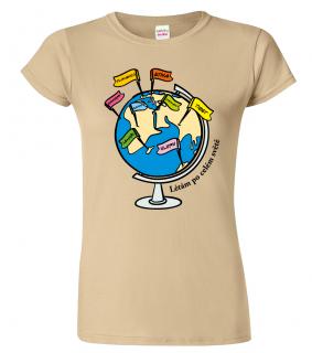 Dámské cestovatelské tričko - Globus Barva: Béžová (51), Velikost: 2XL
