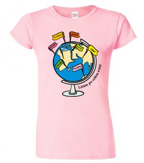 Dámské cestovatelské tričko - Globus Barva: Růžová (30), Velikost: M