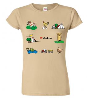 Dámské tričko pro chalupáře - Symboly venkova Barva: Béžová (51), Velikost: 2XL