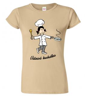 Dámské tričko pro kuchařku - Vášnivá kuchařka Barva: Béžová (51), Velikost: S
