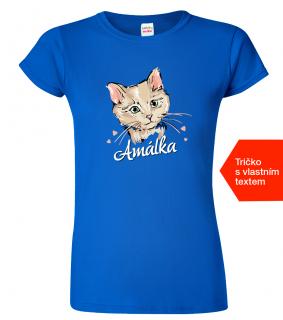 Dámské tričko s kočkou a jménem - Malovaná kočička Barva: Královská modrá (05), Velikost: L