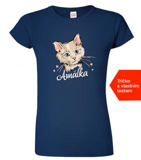 Dámské tričko s kočkou a jménem - Malovaná kočička Barva: Námořní modrá (02), Velikost: 2XL