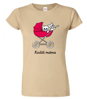 Dámské tričko s kočkou - Kočičí kočárek Barva: Béžová (51), Velikost: XL