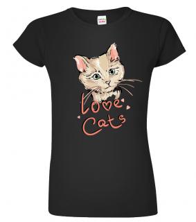 Dámské tričko s kočkou - Love Cats Barva: Černá (01), Velikost: 2XL