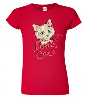 Dámské tričko s kočkou - Love Cats Barva: Červená (07), Velikost: 2XL