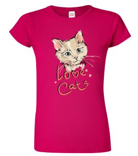 Dámské tričko s kočkou - Love Cats Barva: Fuchsia red (49), Velikost: 2XL