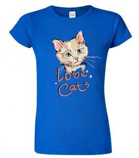 Dámské tričko s kočkou - Love Cats Barva: Královská modrá (05), Velikost: 2XL