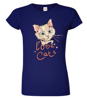 Dámské tričko s kočkou - Love Cats Barva: Námořní modrá (02), Velikost: 2XL