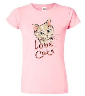 Dámské tričko s kočkou - Love Cats Barva: Růžová (30), Velikost: 2XL