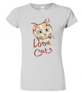 Dámské tričko s kočkou - Love Cats Barva: Šedá - žíhaná (Sport Grey), Velikost: 2XL