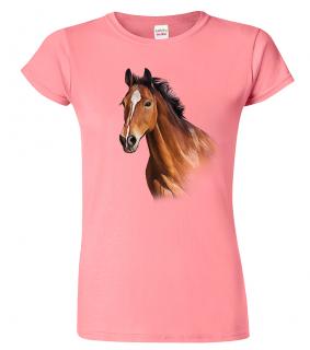 Dámské tričko s koněm - Hnědák Barva: Růžová (30), Velikost: XL