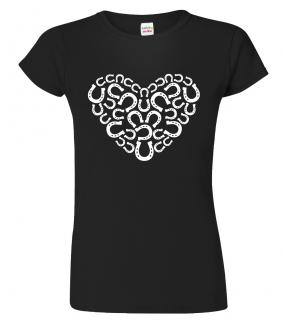Dámské tričko s koněm - Srdce - podkovy Barva: Černá (01), Velikost: XL