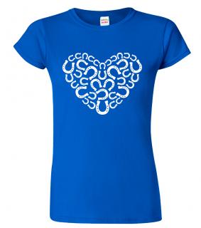 Dámské tričko s koněm - Srdce - podkovy Barva: Královská modrá (05), Velikost: XL