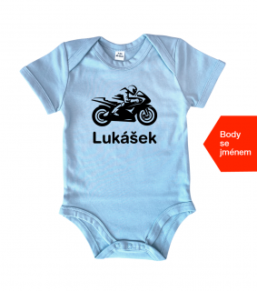 Dětské body - Motorka + jméno Barva: Modrá (Soft Blue), velikost: 12-18 m