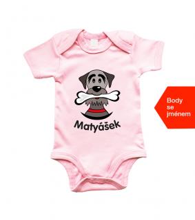 Dětské body - Pejsek + jméno Barva: Světle růžová (Powder Pink), velikost: 0-3 m