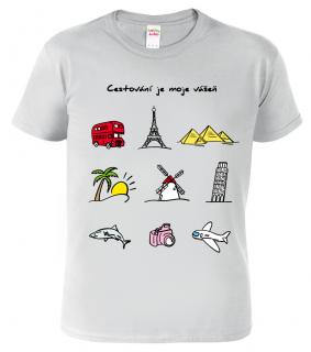 Dětské cestovatelské tričko - Barevné cestovatelské  symboly Barva: Světle šedý melír (03), Velikost: 12 let / 158 cm