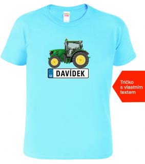 Dětské chlapecké tričko se jménem - Traktor SPZ Barva: Nebesky modrá (15), Velikost: 10 let / 146 cm