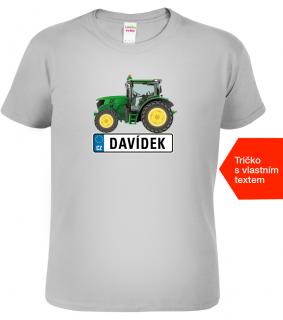 Dětské chlapecké tričko se jménem - Traktor SPZ Barva: Světle šedý melír (03), Velikost: 10 let / 146 cm
