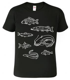 Dětské rybářské tričko - Ryby našich vod Barva: Černá (01), Velikost: 10 let / 146 cm
