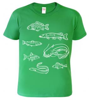 Dětské rybářské tričko - Ryby našich vod Barva: Středně zelená (16), Velikost: 12 let / 158 cm