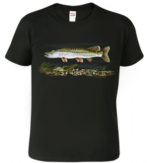 Dětské rybářské tričko - Štika obecná Barva: Černá (01), Velikost: 12 let / 158 cm