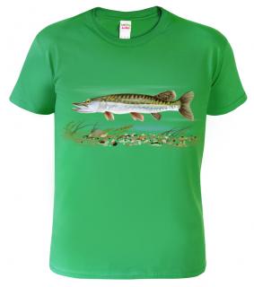 Dětské rybářské tričko - Štika obecná Barva: Středně zelená (16), Velikost: 10 let / 146 cm