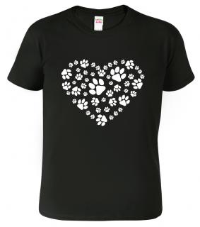 Dětské tričko pro pejskaře - Srdce - psí ťapky Barva: Černá (01), Velikost: 8 let / 134 cm