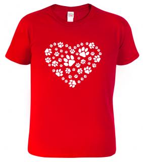 Dětské tričko pro pejskaře - Srdce - psí ťapky Barva: Červená (07), Velikost: 4 roky / 110 cm
