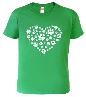 Dětské tričko pro pejskaře - Srdce - psí ťapky Barva: Středně zelená (16), Velikost: 10 let / 146 cm