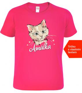Dětské tričko s kočkou a jménem - Malovaná kočička Barva: Malinová (63), Velikost: 10 let / 146 cm
