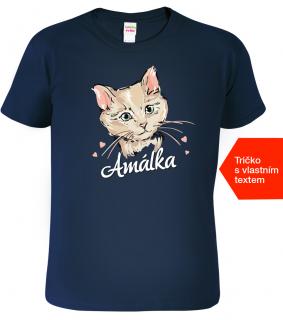 Dětské tričko s kočkou a jménem - Malovaná kočička Barva: Námořní modrá (02), Velikost: 10 let / 146 cm