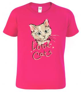 Dětské tričko s kočkou - Love Cats Barva: Růžová (Fuchsia), Velikost: 12 let / 158 cm