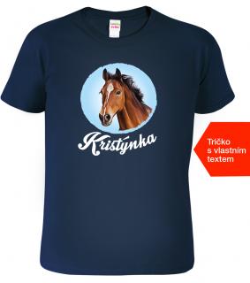 Dětské tričko s koněm a jménem - Hnědák Barva: Námořní modrá (02), Velikost: 10 let / 146 cm