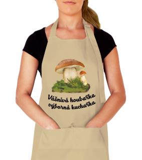 Kuchařská zástěra pro houbaře - Vášnivá houbařka výborná kuchařka Barva: Béžová