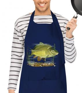 Kuchařská zástěra pro rybáře - Malovaný kapr obecný Barva: Tmavě modrá