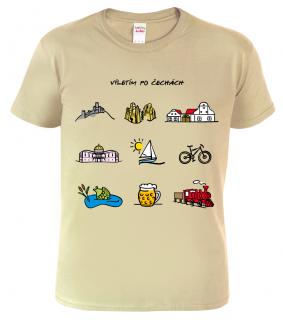 Pánské cestovatelské tričko - Barevné České symboly Barva: Béžová (51), Velikost: XL