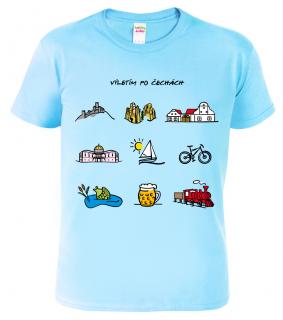 Pánské cestovatelské tričko - Barevné České symboly Barva: Nebesky modrá (15), Velikost: XL