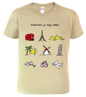 Pánské cestovatelské tričko - Barevné cestovatelské symboly Barva: Béžová (51), Velikost: S
