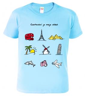 Pánské cestovatelské tričko - Barevné cestovatelské symboly Barva: Nebesky modrá (15), Velikost: L