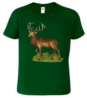 Pánské myslivecké tričko - Jelen Barva: Lahvově zelená (06), Velikost: 2XL