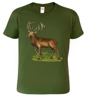 Pánské myslivecké tričko - Jelen Barva: Vojenská zelená (Military Green), Velikost: 2XL